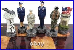 US Military Army vs Air Force Chess Men Set with 18 Cherry Color Board
