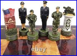 US Military Army vs Air Force Chess Men Set with 18 Cherry Color Board