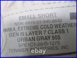 US Military ECWCS Gen III Level 7 Parka Urban Gray Small Short Cold Weather