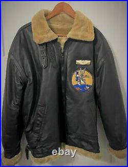 USAAF B-3 LEATHER FLIGHT BOMBER JACKET COAT with PATCHES US ARMY AIR FORCE