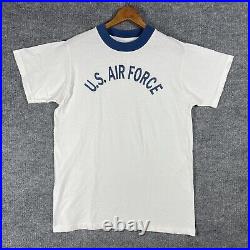 VINTAGE 70s USAF US Air Force T Shirt Military USGI Cotton Ringer Size Large PT