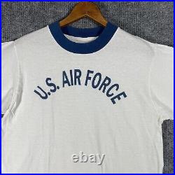 VINTAGE 70s USAF US Air Force T Shirt Military USGI Cotton Ringer Size Large PT