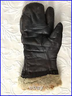 VINTAGE Leather Flying Mittens U. S. ARMY AIR FORCE LARGE Fleece WWII WW2 USAF