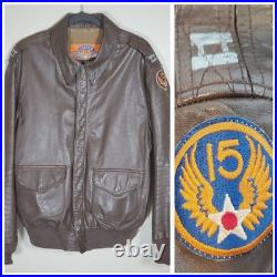 VTG Cooper Type A-2 Leather Flight Jacket 15th US Army Air Force Patch Size 42 L