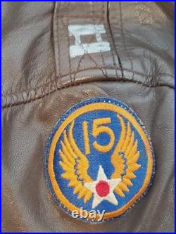 VTG Cooper Type A-2 Leather Flight Jacket 15th US Army Air Force Patch Size 42 L