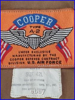 VTG Cooper Type A-2 Leather Flight Jacket 15th US Army Air Force Patch Size 42 L