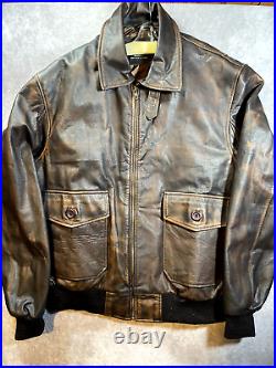 VTG Flight Bomber Leather Jacket Type A-2 US Army Air Force Size XL Brown USA