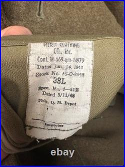 VTG Men's WWII 1940s US Army Air Force Wool Trench Coat / Overcoat 38 L WW2 40s