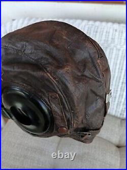 Vint. WWII US Army Air Force A-11 Leather Flight Helmet 3189 Size Medium