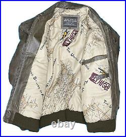 Vintage A-2 Leather Jacket XL Brown US Army Air Force Flight Bomber Map Lining