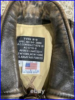 Vintage AVIREX Type B-9 US Army Air-force Bomber Utility Leather Vest Size L USA