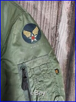 Vintage Alpha Industries Us Air Force Flight Ma-1 Green Army Flying Jacket XL