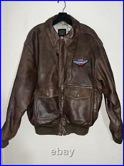 Vintage Avirex A-2 US Army Air Force Leather Flight Jacket Michelob Airborne Lrg