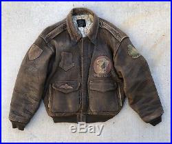 Vintage Avirex A2 A-2 Patches Flight Leather Jacket size Large US Army Air Force