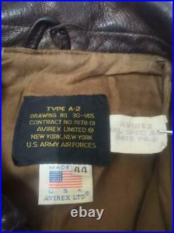 Vintage Avirex Type A-2 Genuine Leather Flight Jacket U. S Army Air Forces Rare