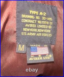 Vintage Avirex Type A-2 Leather Bomber Jacket Size Medium US Army Air Forces