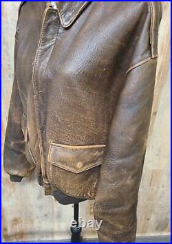 Vintage Avirex Type A-2 Leather Flight Jacket Large US Army Air Force DISTRESSED
