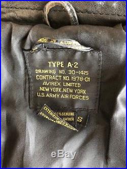 Vintage Avirex US Army Air Forces A-2 Leather Flight Bomber Jacket Small Brown
