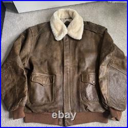 Vintage B-McCoys A-2 Flight Bomber Jacket Brown US Army Air Force XXL Fur Collar