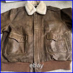 Vintage B-McCoys A-2 Flight Bomber Jacket Brown US Army Air Force XXL Fur Collar