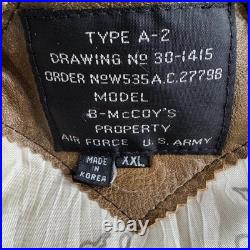 Vintage B-McCoys A-2 Flight Bomber Jacket Brown US Army Air Force XXL Fur Collar