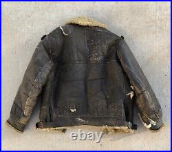 Vintage B3 Leather Flight Bomber Shearling Jacket US Army Air Force WW2 B-3