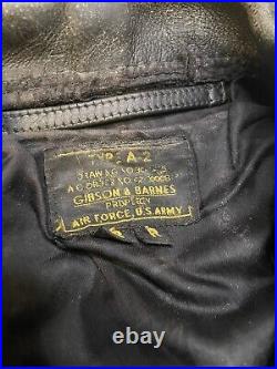 Vintage Gibson & Barnes US Army Air Force Type A-2 Leather Bomber Jacket Sz. 42R