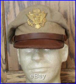 Vintage Original Wwii Us Army Air Force Usaaf Officer's Kakhi Crusher Summer Hat