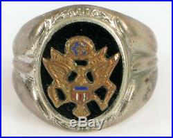 Vintage Sterling Silver Military Mens Ring With Eagle Insignia Army Us Air Force