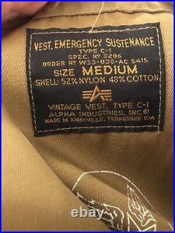 Vintage Type C1 Alpha Industries US Army Air Forces WW2 Vest Sustenance SZ M. D9