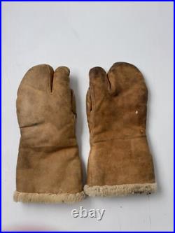 Vintage U. S. Army Air Force Leather Gunner Gloves Mitten A-9A Large WWII