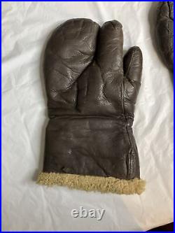 Vintage U. S. Army Air Force Leather Gunner Gloves Mitten A-9A Small WWII