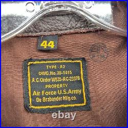 Vintage US Air Force Jacket Type A2 Pilot Leather Mens 44 Brown Brabander Army