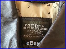 Vintage US Army Air Force Mens XL Leather Bomber Jacket Type A-2 Brown Map Lined