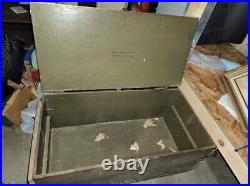 Vintage WW2 US Air Force Army LARGE WOODEN CRATE 1943 OD Green IDEAL SEATING CO
