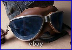 Vintage WW2 US Army Air Force Flying Helmet & Goggles Antique WWII Pilot