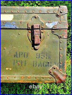 Vintage WWII Military FOOT LOCKER Trunk Chest US Army Brooks Air Force Base AFB