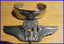 Vintage WWII US Army Air Force Aerial Gunner Wings Badge & Trench Art Bracelet