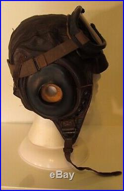 Vintage WWII US Army Air Force Pilot Leather Flight Helmet A11 with Goggles XL