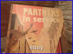 Vintage WWII US Army Air Force War Poster PARTNERS IN SERVICE American Railroads