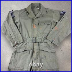 Vintage WWII US Army Air Forces HBT Flight/Mechanic Jumpsuit 38L Coveralls 32x32