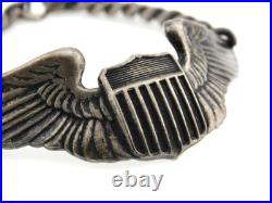 Vintage WWII US Army Air Forces Pilot Wing Badge 925 Sterling Silver Bracelet