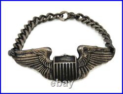 Vintage WWII US Army Air Forces Pilot Wing Badge 925 Sterling Silver Bracelet