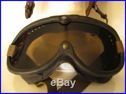 Vintage WWII WW2 US Army Air Force Pilot Leather Flight Helmet With Goggles XL