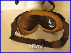 Vintage WWII WW2 US Army Air Force Pilot Leather Flight Helmet With Goggles XL