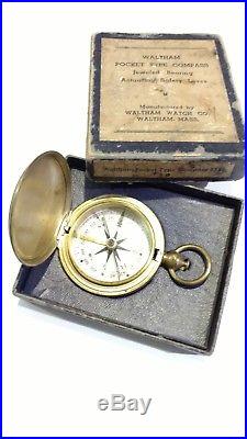 Vintage Waltham Ww II Us Army Air Force Brass Pocket Compass With Box 9117