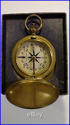 Vintage Waltham Ww II Us Army Air Force Brass Pocket Compass With Box 9117