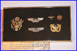 Vintage Wwii Aaf, Us Army Air Force Pilot Wings, Badges & Pins! Framed! 6 Pieces
