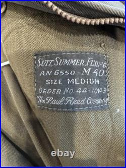 Vtg 40s Org WW2 US Army Air Force Summer Flying Suit Paul Reed Co Sz M BH