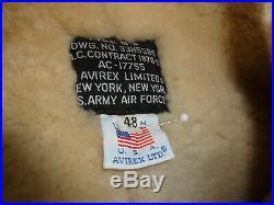 Vtg Avirex Us Army Air Force B-3 Brown Leather Sheepskin Jacket 48, 1986 Mint